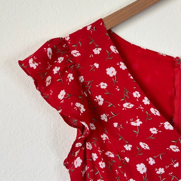 Lulus Jumpsuit Womens Small Red Flirty Floral Print Ruffle S - Picture 4 of 9